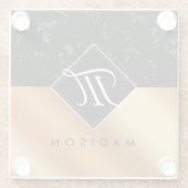 Elegantes Schwarzes Marmor- und Kupferfoilskriptmo Glasuntersetzer (Rückseite)