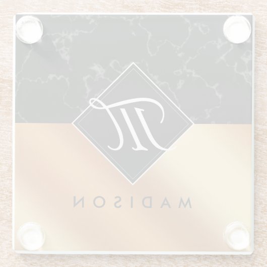 Elegantes Schwarzes Marmor- und Kupferfoilskriptmo Glasuntersetzer (Rückseite)