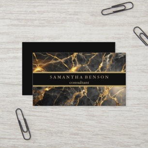Elegantes Schwarzes Marmor und metallisches Gold D Visitenkarte
