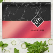 Elegantes Schwarzes Marmor- und Rosé-Rosé-Foil-Mon Geschirrtuch (Gefaltet)