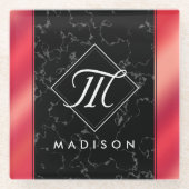 Elegantes Schwarzes Marmor- und Rosé-Rosé-Foil-Mon Glasuntersetzer (Vorderseite)