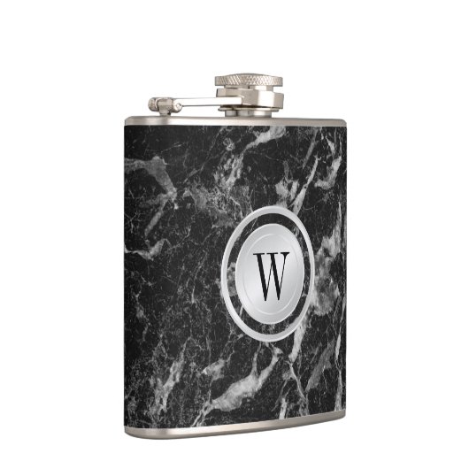 Elegantes schwarzes Marmormuster mit benutzerdefin Flachmann (Rechts)