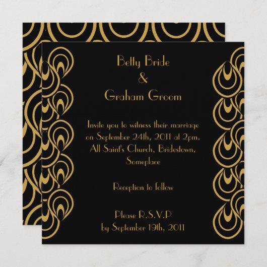 Elegantes Schwarzes Meer Einladung (Vorne/Hinten)