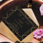 Elegantes Schwarzes Meer Save The Date<br><div class="desc">Ein sehr eleganter und eleganter Schwarz-Gold-Deko Vintage Kunst Wedding speichern das Datum. Das ist ein goldenes Retro-Deko-Muster. Mit schwarzem goldfarbenem Rahmen mit Vintagem Gatsby 20er Jahren Typografie-Skript.</div>