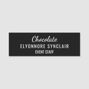 Elegantes schwarzes minimalistisches Schokoladen-E Namensschild