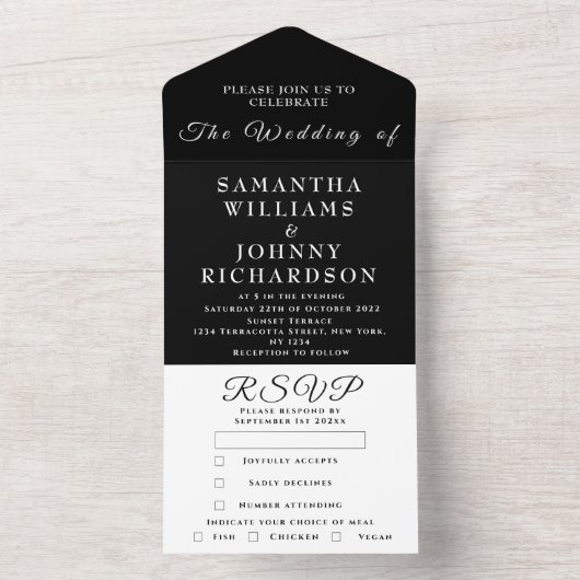 Elegantes Schwarzes Minimalistisches Skript Einzig All In One Einladung (Innen Boden)