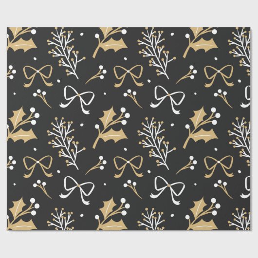 Elegantes Schwarzes Mistletoe & Ribbon Weihnachtsm Geschenkpapier (Flach)