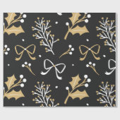 Elegantes Schwarzes Mistletoe & Ribbon Weihnachtsm Geschenkpapier (Flach)