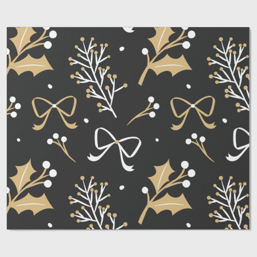 Elegantes Schwarzes Mistletoe & Ribbon Weihnachtsm Geschenkpapier (Flach)