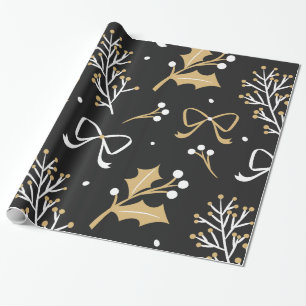 Elegantes Schwarzes Mistletoe & Ribbon Weihnachtsm Geschenkpapier