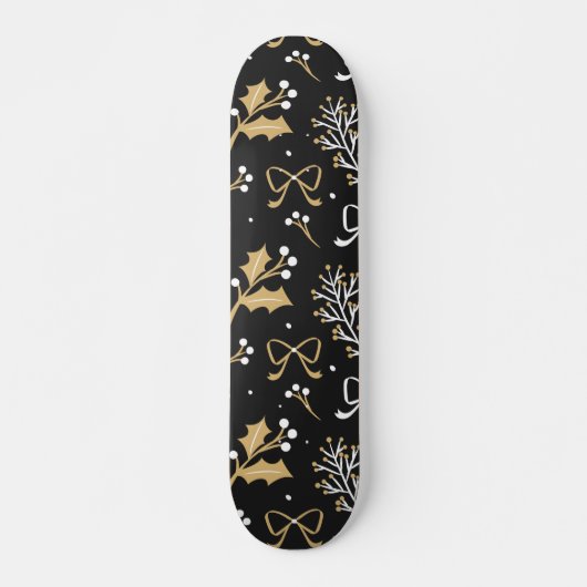Elegantes Schwarzes Mistletoe & Ribbon Weihnachtsm Skateboard (Vorne)