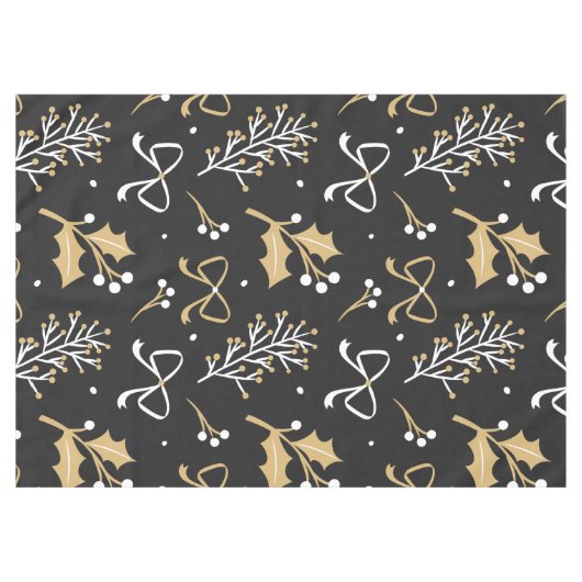 Elegantes Schwarzes Mistletoe & Ribbon Weihnachtsm Tischdecke (Vorderseite (Horizontal))