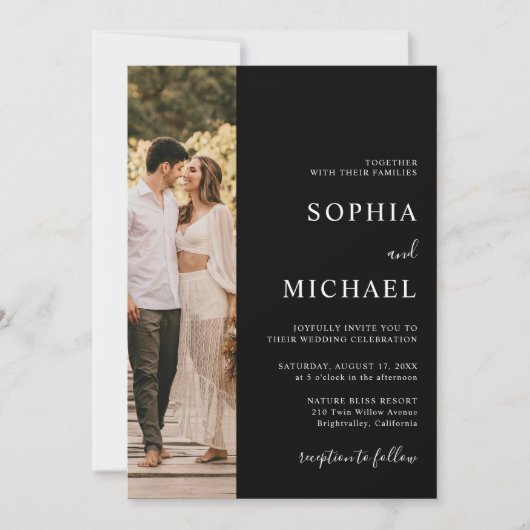 Elegantes Schwarzes Modernes Minimales Foto QR Cod Einladung (Vorderseite)