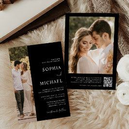 Elegantes Schwarzes Modernes Minimales Foto QR Cod Einladung