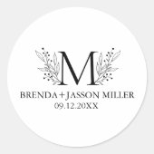 Elegantes schwarzes Monogramm, frisch verheiratet Runder Aufkleber (Vorderseite)