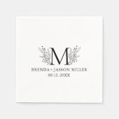 Elegantes schwarzes Monogramm, frisch verheiratet Serviette (Vorderseite)