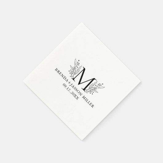 Elegantes schwarzes Monogramm, frisch verheiratet Serviette (Ecke)