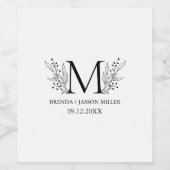 Elegantes schwarzes Monogramm, frisch verheiratet Weinetikett (Einzelnes Label)