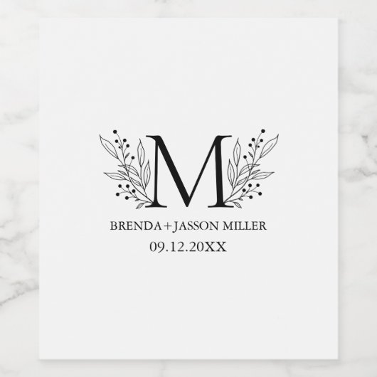 Elegantes schwarzes Monogramm, frisch verheiratet Weinetikett (Einzelnes Label)