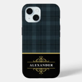 Elegantes Schwarzes Monogramm Grau Kariert Case-Mate iPhone Hülle (Rückseite)