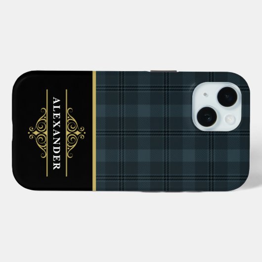 Elegantes Schwarzes Monogramm Grau Kariert Case-Mate iPhone Hülle (Rückseite (Horizontal))