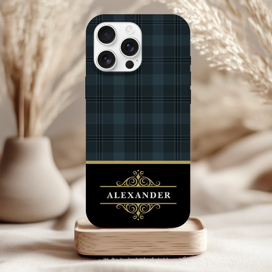 Elegantes Schwarzes Monogramm Grau Kariert Case-Mate iPhone Hülle