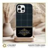 Elegantes Schwarzes Monogramm Grau Kariert Case-Mate iPhone Hülle