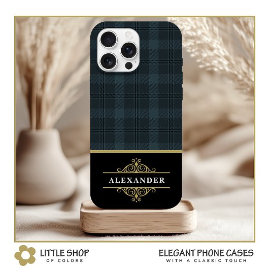 Elegantes Schwarzes Monogramm Grau Kariert Case-Mate iPhone Hülle
