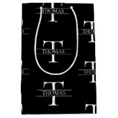 Elegantes Schwarzes Monogramm-Individuelle Name-Mu Mittlere Geschenktüte (Vorderseite)