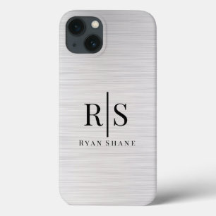 Elegantes schwarzes Monogramm & Name, gebürstetes Case-Mate iPhone Hülle
