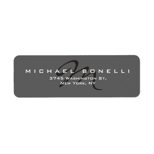 Elegantes Schwarzes Monogramm-Rückgabeadresse-Etik (Vorne)