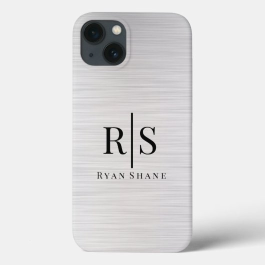 Elegantes Schwarzes Monogramm und Name, gebürstete Case-Mate iPhone Hülle (Rückseite)
