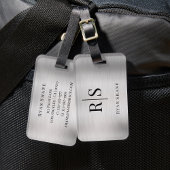 Elegantes Schwarzes Monogramm und Name, gebürstete Gepäckanhänger