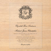 Elegantes Schwarzes Monogramm Wappen Hochzeit Acryleinladungen (Vorderseite)