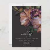 Elegantes Schwarzes Moody-Floral Einladung (Vorderseite)