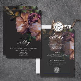 Elegantes Schwarzes Moody-Floral Einladung