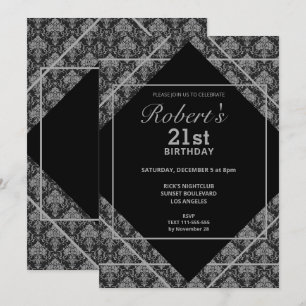 Elegantes Schwarzes Muster 21. Geburtstag Einladun Einladung
