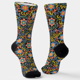 Elegantes schwarzes Muster mit farbenfrohen Blumen Socken