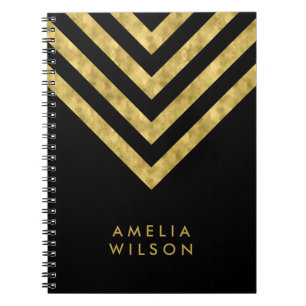 Elegantes schwarzes NamensImitat-GoldZickzack Notizblock