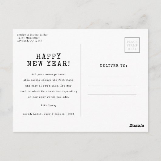 Elegantes Schwarzes Neujahr Foto Postkarte (Rückseite)
