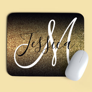 Elegantes schwarzes Ombre-Gold-Glitter-Monogramm Mousepad