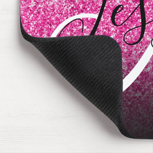 Elegantes Schwarzes Ombre Hot Pink Glitzer Monogra Mousepad (Ecke)