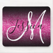 Elegantes Schwarzes Ombre Hot Pink Glitzer Monogra Mousepad (Vorne)