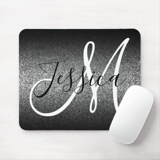 Elegantes Schwarzes Ombre Silver Imitats Glitzer M Mousepad (Mit Mouse)