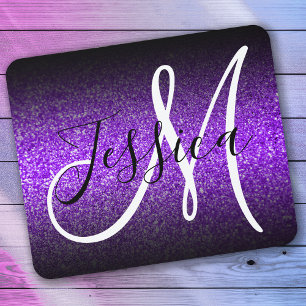 Elegantes schwarzes Ombre-Veilchen-Glitter-Monogra Mousepad