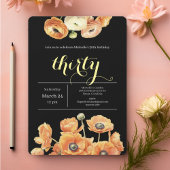 Elegantes Schwarzes Orange Party 30. Geburtstag Einladung