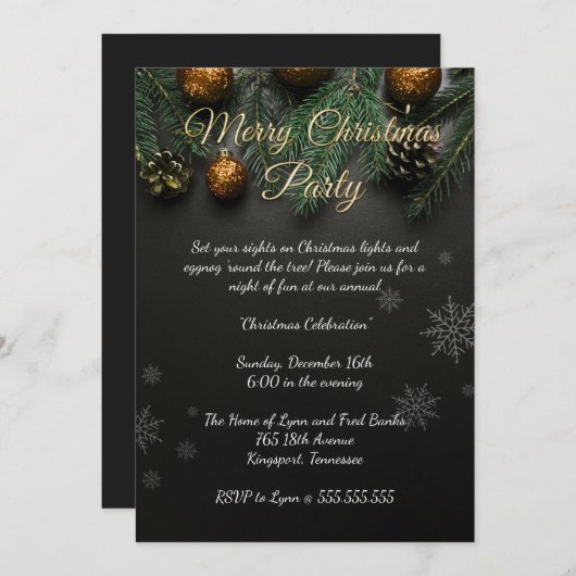 Elegantes Schwarzes Party Einladung (Vorne/Hinten)