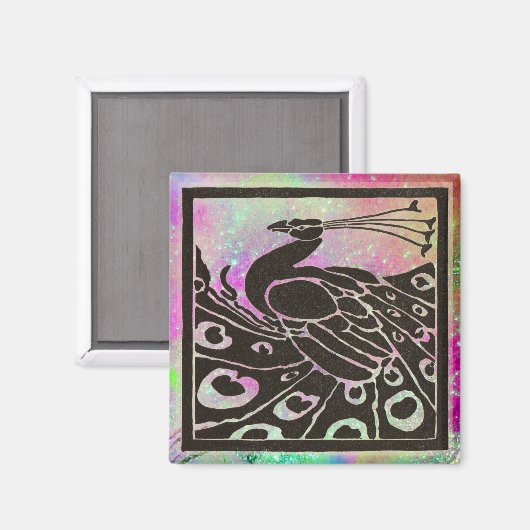 ELEGANTES SCHWARZES PEACOCK IN LILA BLAUE GLITZERN MAGNET (Vorderseite/Rückseite)