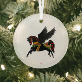 Elegantes schwarzes Pegasus-Vintage-Karussellpferd Ornament Aus Glas