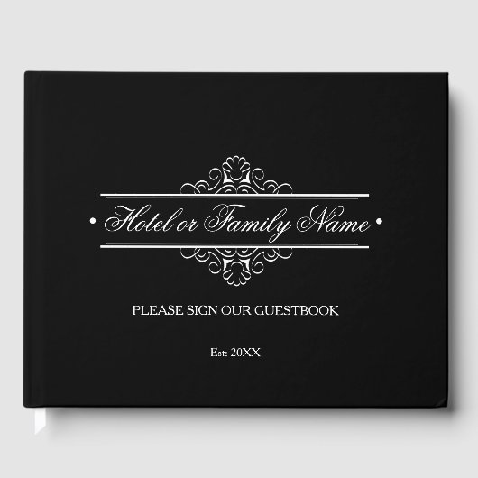 Elegantes Schwarzes Personalisiertes Hotel oder Fa Gästebuch (Vorderseite)